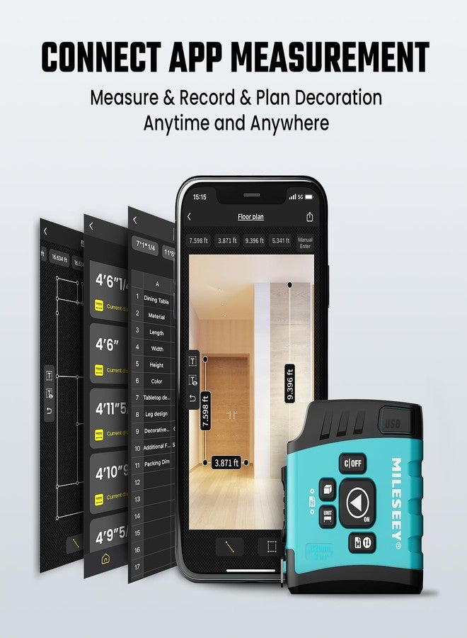 MiLESEEY DT20 Laser Tape Measure with APP, 3-in-1 Digital Measuring Tape Rechargeable, 130FT Laser Distance Meter, 16FT Digital Tape Measure Waterproof, Area/Volume/Measuring/Pythagorean Mode - Image 2